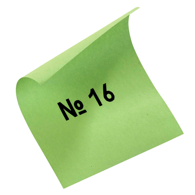 Grünes Röllchenlos mit der Aufschrift "No. 16" auf einem weißen Hintergrund.