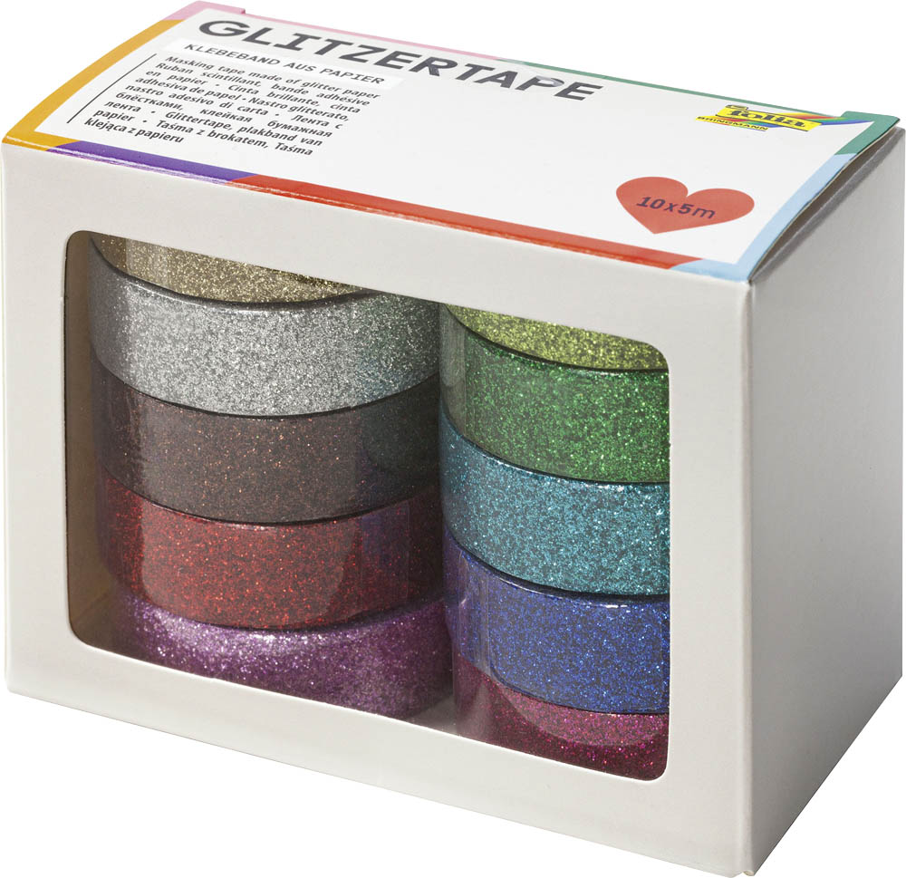 folia Glitter Tape Deko-Klebeband glänzend 15,0 mm x 5,0 m 10 Rollen Produktbild
