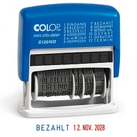COLOP Datumstempel mit Text Mini-Info-Dater S120/WD selbstfärbend blau rot COLOP Datumstempel mit Text Mini-Info-Dater S120/WD selbstfärbend blau rot