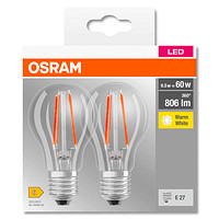 2 OSRAM LED-Lampen Base CLASSIC A60 Multipack E27 6 W klar