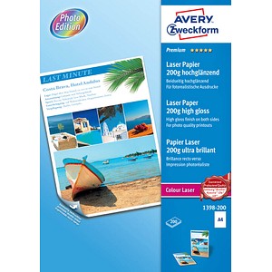 AVERY Zweckform Fotopapier 1398-200 DIN A4 hochglänzend 200 g/qm 200 Blatt AVERY Zweckform Fotopapier 1398-200 DIN A4 hochglänzend 200 g/qm 200 Blatt