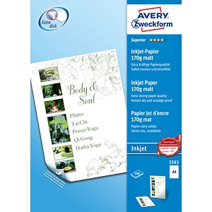 AVERY Zweckform Fotopapier 2583 DIN A4 matt 170 g/qm 100 Blatt AVERY Zweckform Fotopapier 2583 DIN A4 matt 170 g/qm 100 Blatt
