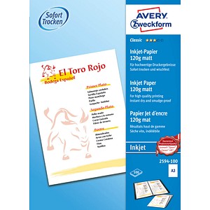 AVERY Zweckform Fotopapier 2594-100 DIN A3 matt 120 g/qm 100 Blatt AVERY Zweckform Fotopapier 2594-100 DIN A3 matt 120 g/qm 100 Blatt