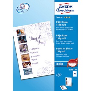 AVERY Zweckform Fotopapier 2579-100 DIN A4 matt 150 g/qm 100 Blatt AVERY Zweckform Fotopapier 2579-100 DIN A4 matt 150 g/qm 100 Blatt