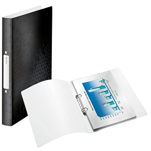 LEITZ Ringbuch WOW, DIN A4, PP, schwarz-metallic, 2 Ringe 2 Ring-Reißmechanik, Rückenbreite: 32 mm,