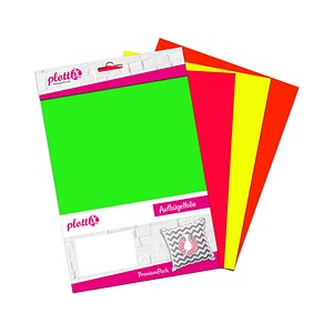 PLOTTIX PremiumFlock Neon Aufbügelfolie 4 St. farbsortiert (neon) Flock-Folie 20,0 x; 1 Pack = 4 St.