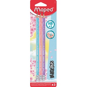 MAPED BLACK'PEPS Bleistifte HB rose, hellblau, flieder mit Radierer 3 St.; 1 Pack = 3 St.