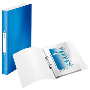 LEITZ Ringbuch WOW, DIN A4, PP, blau-metallic, 2 Ringe 2 Ring-Reißmechanik, Rückenbreite: 32 mm, Rin