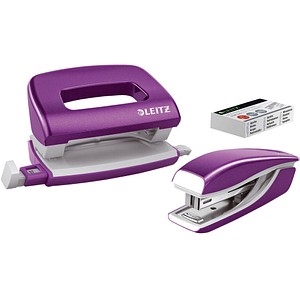 LEITZ Heftgerät- und Locher-Set Mini Nexxt WOW, violett Inhalt: Heftgerät Mini Nexxt 5528, Heftleist