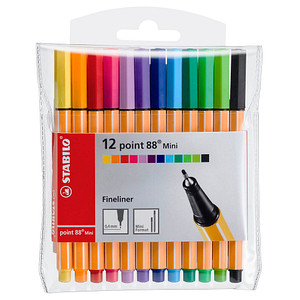 STABILO Fineliner point 88 Mini, 12er Kunststoff-Etui Strichstärke: 0,4 mm, metallgefasste Spitze, v