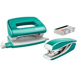 LEITZ Heftgerät- und Locher-Set Mini Nexxt WOW, eisblau Inhalt: Heftgerät Mini Nexxt 5528, Heftleist