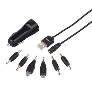 HAMA \"1A\" Car Charger Kit with 7 Connection Options - Auto-Netzteil - 1 A (USB) - auf Kabel: DC-Stec