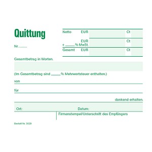 RNK VERLAG RNK-Verlag Quittung mit MwSt. separat ausgewiesen, mit fortlaufenden Nummern Formularbuch