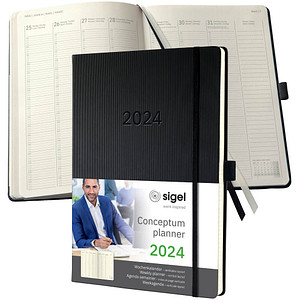 SIGEL Buchkalender Conceptum 2024, ca. DIN A4, schwarz Wochenkalender, 225 x 315 mm, 1 Woche / 2 Sei